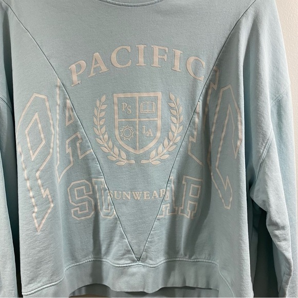 Cope x PacSun Eco Off White & Blue Spliced Crew Neck Sweatshirt Organic Cotton L - Picture 6 of 11